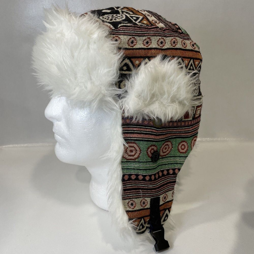 Dakota Dan Trapper Hat Southwest Aztec Tribal Faux Fur One Size‎ Clasp
